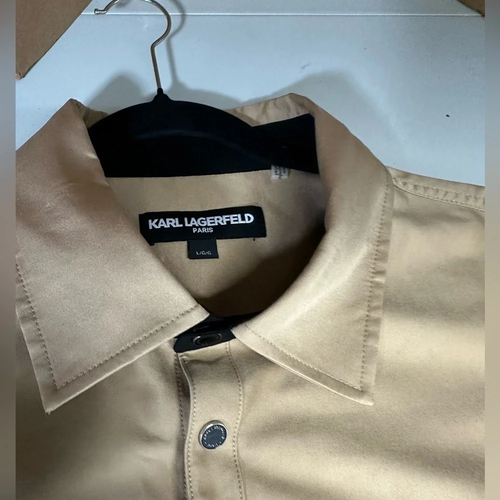 KARL LAGERFELD MENS Trill Trucker Jacket Shirt Shacket Snap up Sz L